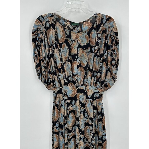 vintage 70s MAXI DRESS floral blouson ruched shoulder chiffon retro autumn S M - Picture 3 of 7